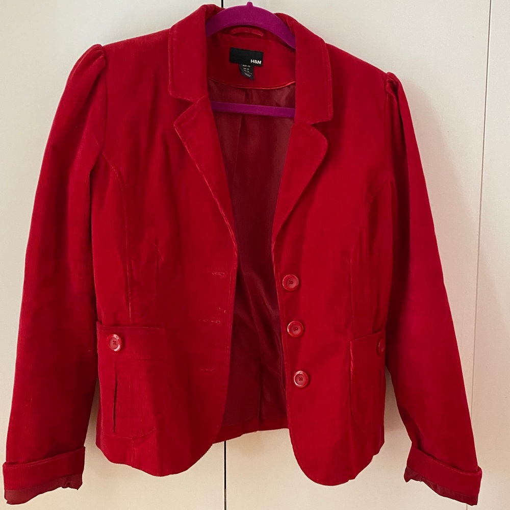 H&M Red Corduroy Blazer Jacket US 10